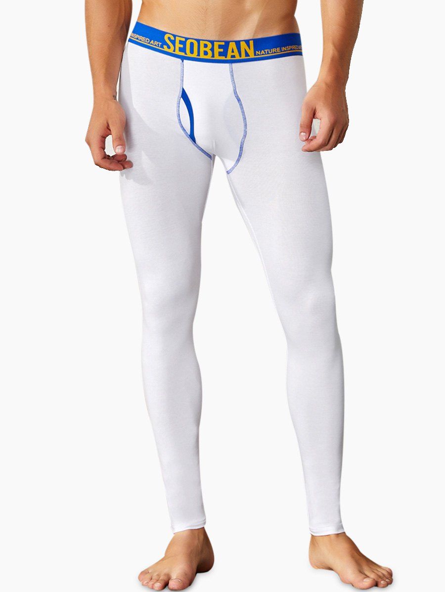 

Solid Color U Pouch Design Tight Long Johns, White