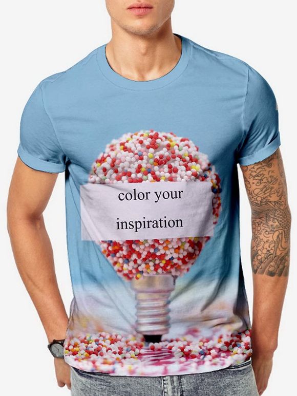 T-shirt 3D Ampoule d'Inspiration Imprimée à Manches Courtes - Bleu Koi 2XL