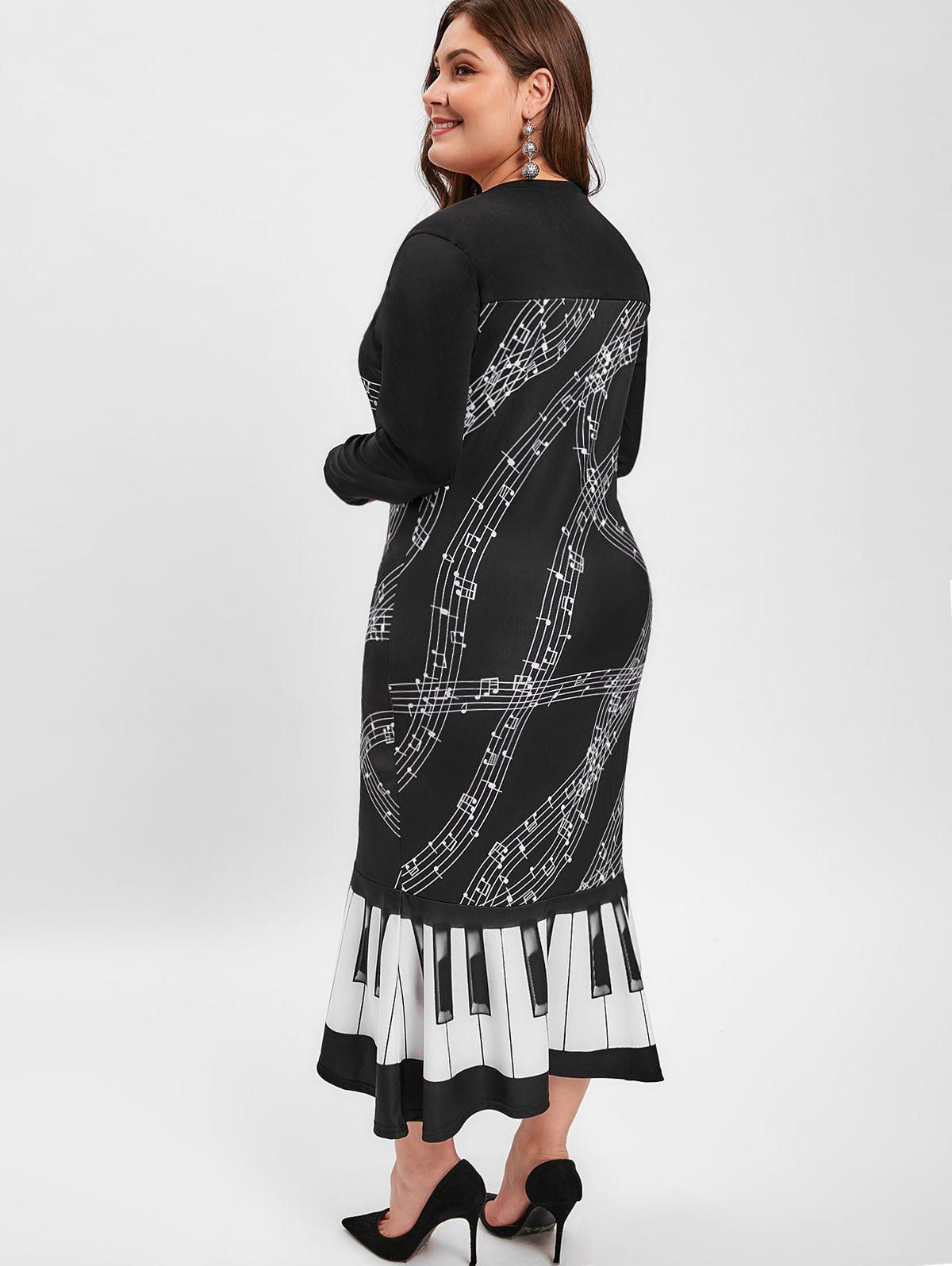 Plus Size Sweetheart Neck Music Note Print Party Dress - BLACK 1X