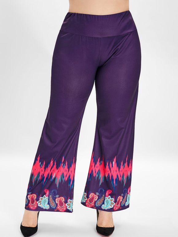 Pantalon Taille Eastique Cachemire Imprimé de Grande Taille - Pourpre 4X
