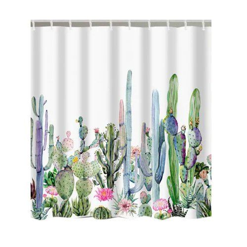 Rideau de Douche à Imprimé Cactus et Fleurs - multicolor W59 INCH * L71 INCH