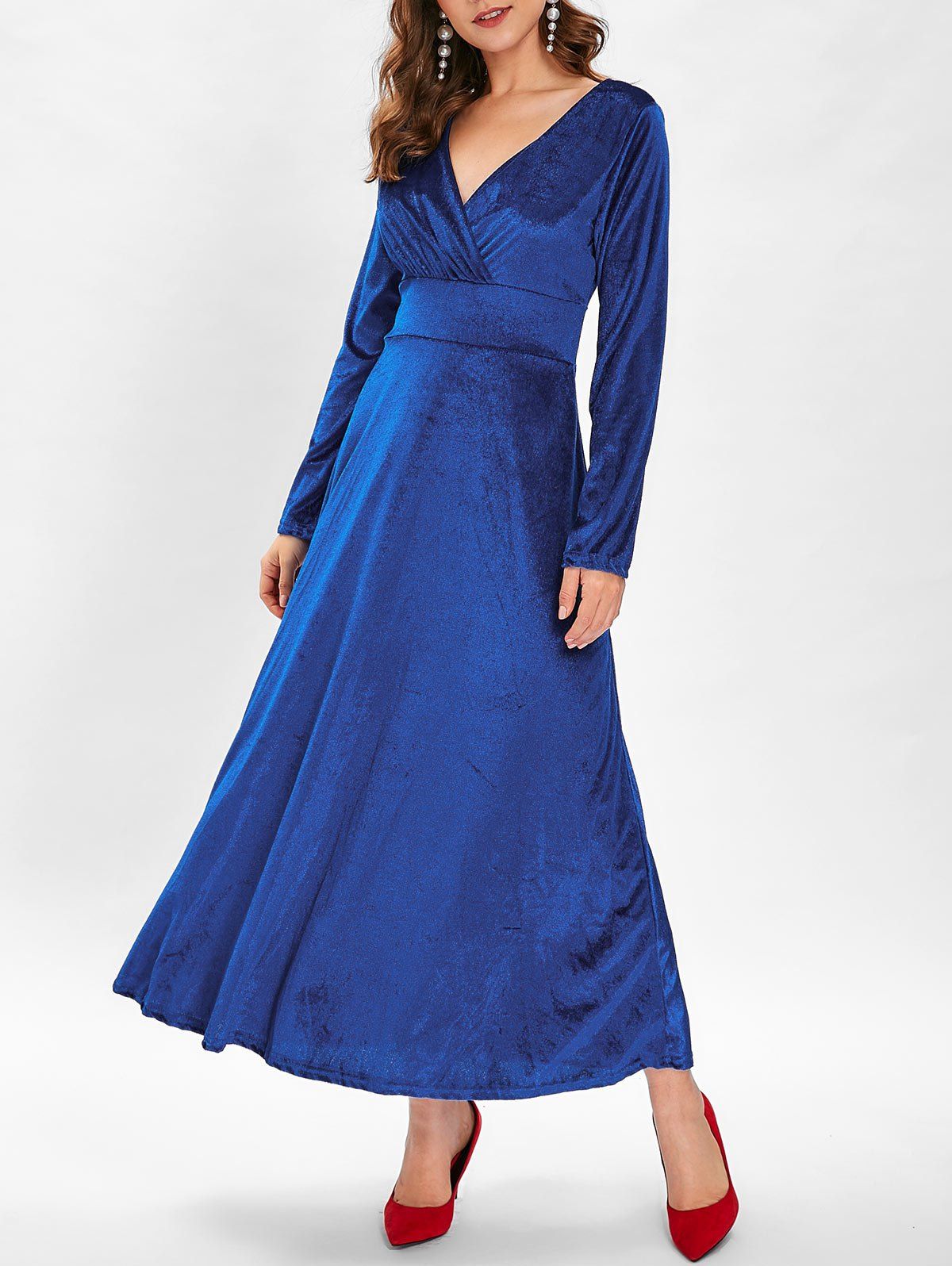 

V Neck Velvet Maxi Prom Dress, Cobalt blue
