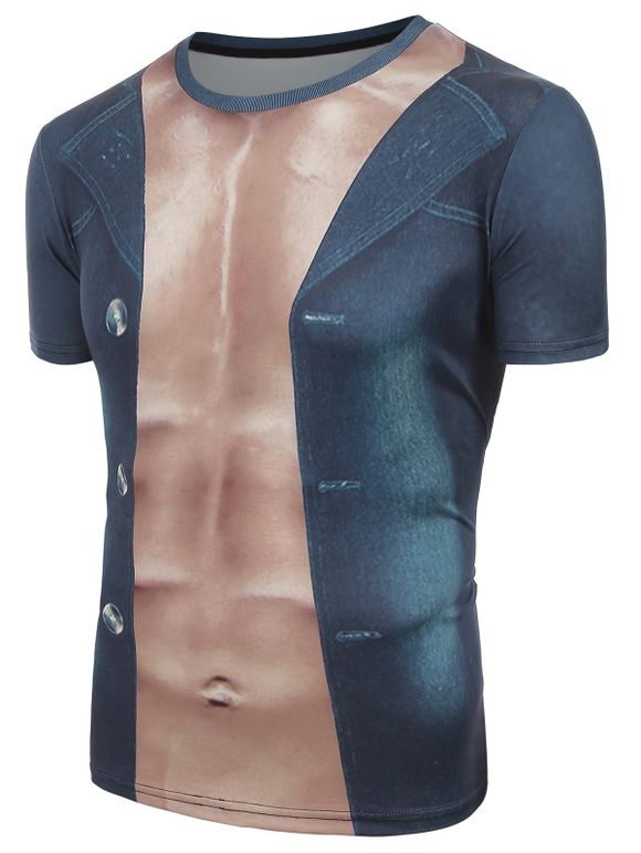 T-shirt 3D Muscle Veste Imprimé Amusant - Paon Bleu M
