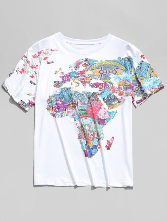 T-shirt Décontracté Peinture Carte du Monde Imprimée - multicolor XL