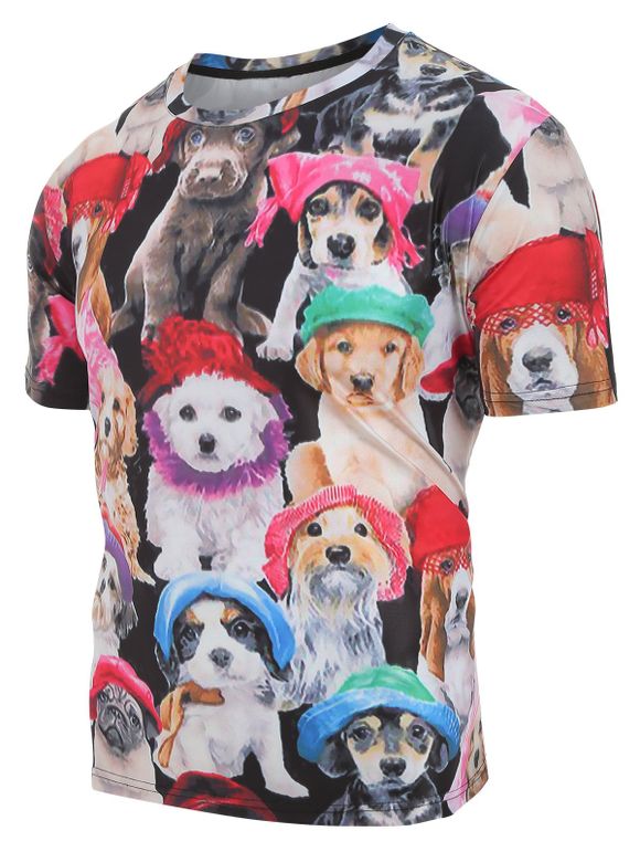 T-shirt Décontracté Chien en Chapeau Imprimé à Manches Courtes - multicolor XL