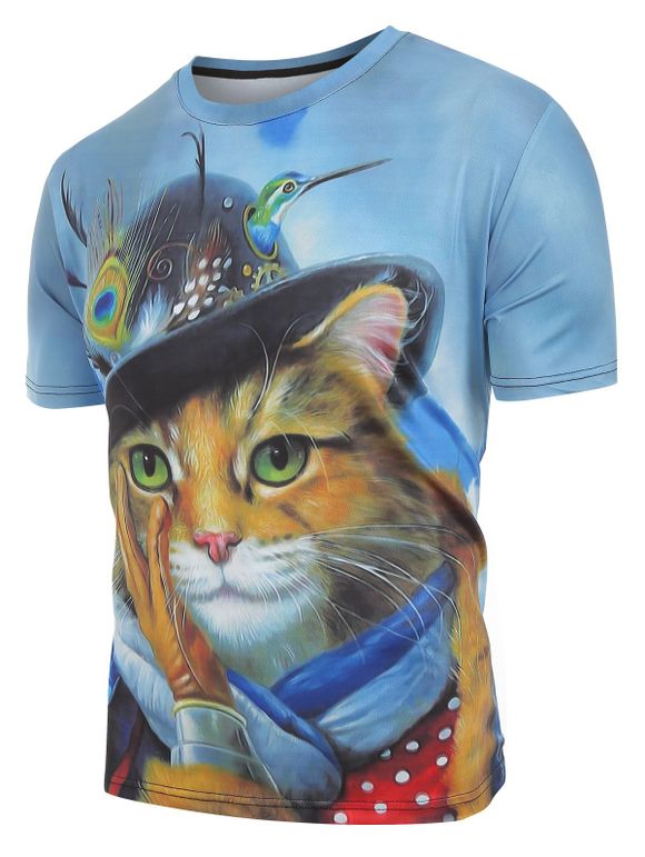 T-shirt Décontracté Chat et Casquette Imprimés à Manches Courtes - multicolor S