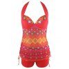 Ensemble de Tankini Losange Sans Dos Grande-Taille à Col Halter - Rouge 1X