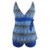 Ensemble de Tankini Losange Imprimé à Coupe Basse de Grande Taille - Bleu Myrtille 1X