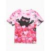 T-shirt Chat Cœur Imprimés à Manches Courtes Saint Valentin - Rose Pastèque XL