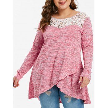 

Space Dye Plus Size Lace Applique T-shirt, Hot pink