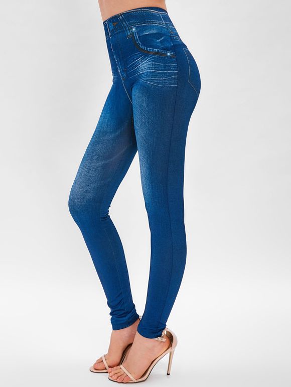 Pantalon Moulant en Faux Jean - Bleu de Soie XL