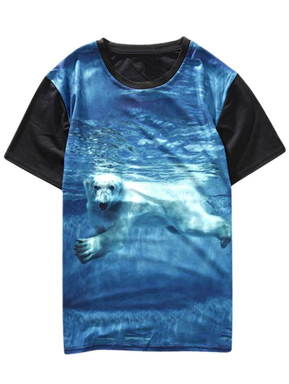 T-shirt Ours Polaire Imprimé à Manches Courtes - Bleu Océan S