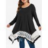 T-shirt Mouchoir à Ourlet en Dentelle Grande Taille - Noir 3X