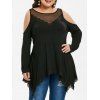 T-shirt Panneau en Maille Ourlet en Dentelle de Grande Taille - Noir 1X