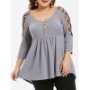 T-shirt Henley Péplum en Maille Insérée Grande Taille - Oie grise L