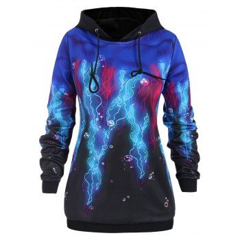 

Plus Size Drawstring Jellyfish Pattern Hoodie, Black