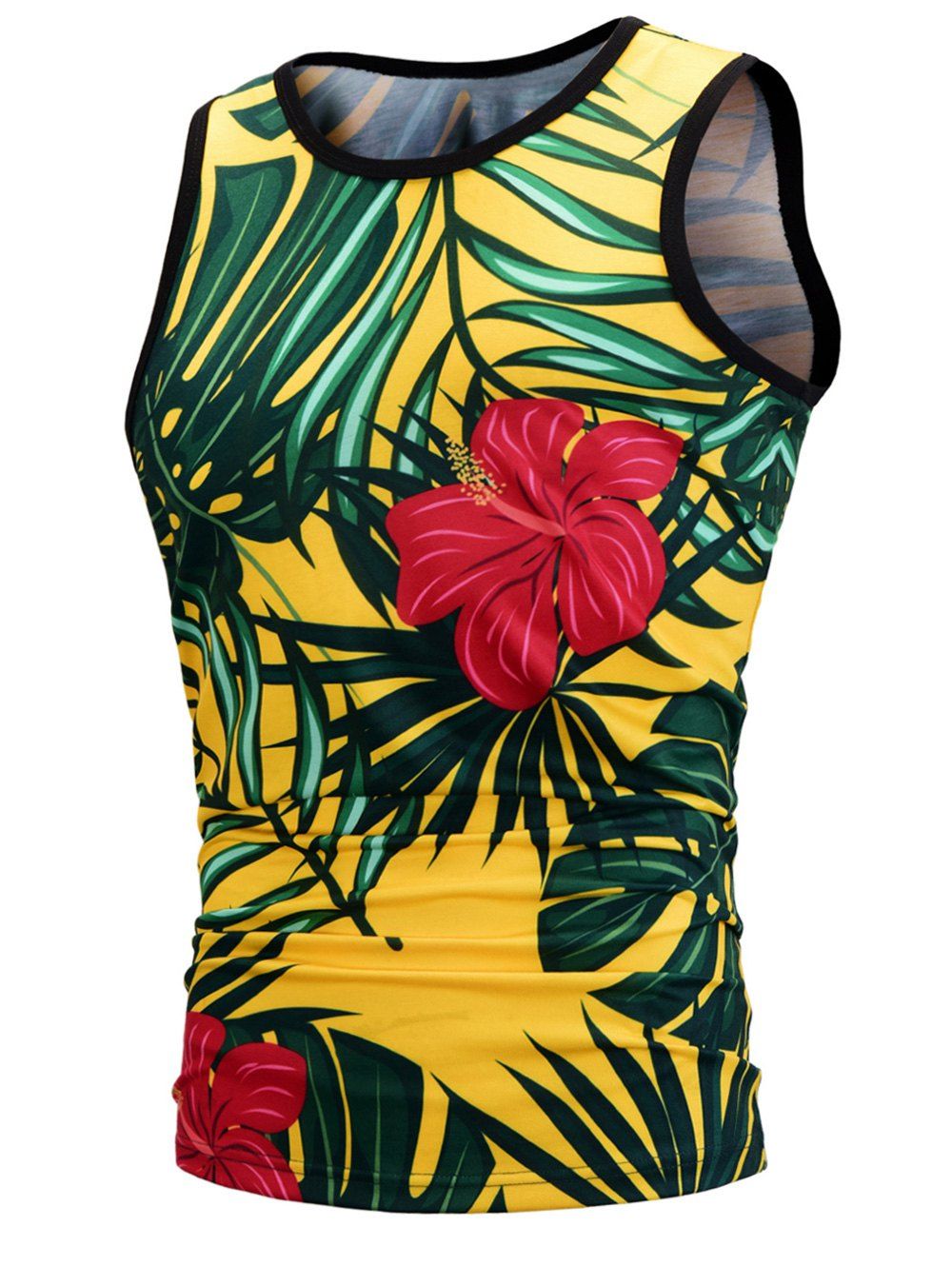 

Tropical Print Casual Fitted Tank Top, Yellow