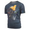 T-shirt Chiot Mignon Imprimé à Manches Courtes - Paon Bleu L