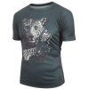 T-shirt 3D Léopard Imprimé à Manches Courtes - Paon Bleu 2XL