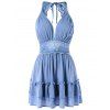 Plunge Crochet Insert A Line Dress - LIGHT SKY BLUE M