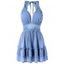 Plunge Crochet Insert A Line Dress - LIGHT SKY BLUE M