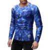 T-shirt Branche d'Arbre Plissé Imprimé à Manches Longues - Bleu Cobalt M