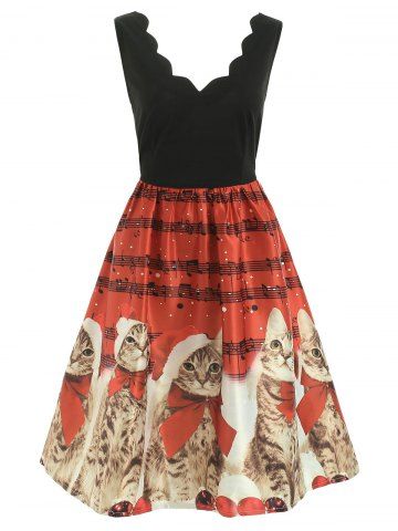 Christmas Cats Musical Notes Print Sleeveless Dress $12.99 Christmas Cats Musical Notes Print Sleeveless Dress $12.99