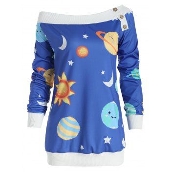 

Sun and Moon Print Sweatshirt, Ocean blue