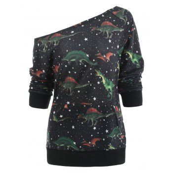 

Skew Neck Dinosaur Sweatshirt, Black