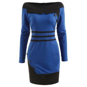 

Long Sleeve Color Block Bodycon Dress, Blue ivy