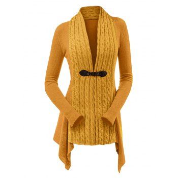 

Cable Knit Buckle Asymmetrical Cardigan, Sandy brown