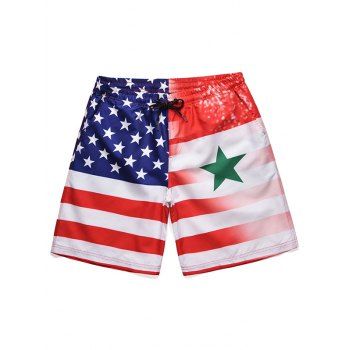 

Low Waist American Flag Print Beach Shorts, Red