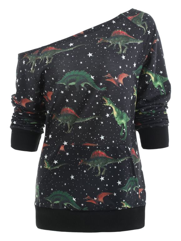 Sweat-shirt Dinosaure à Col Oblique - Noir XL