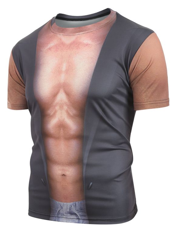 T-shirt 3D Muscle Imprimé à Manches Courtes - Gris Foncé S