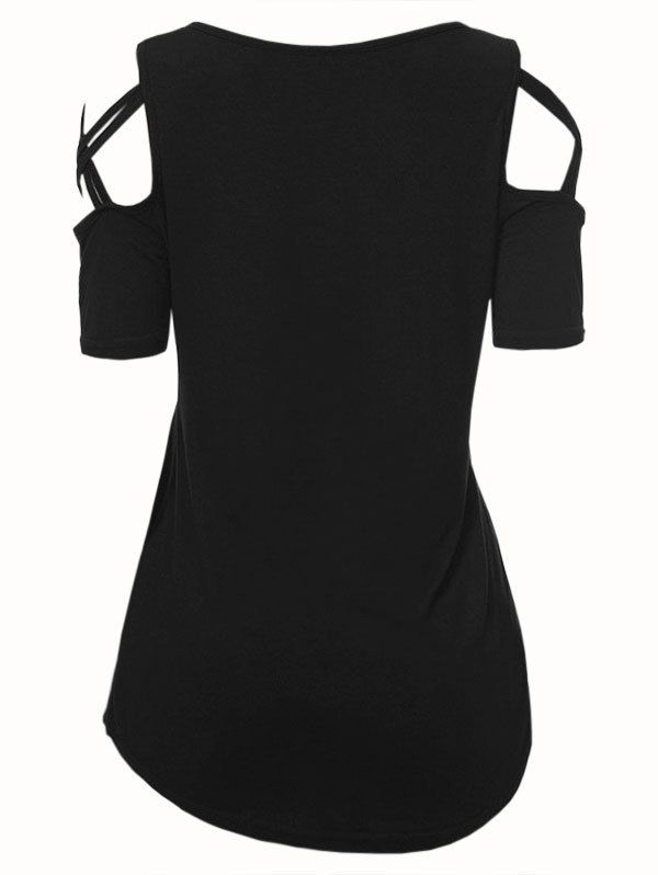 Criss Cross Short Sleeve Solid Tee - BLACK XL