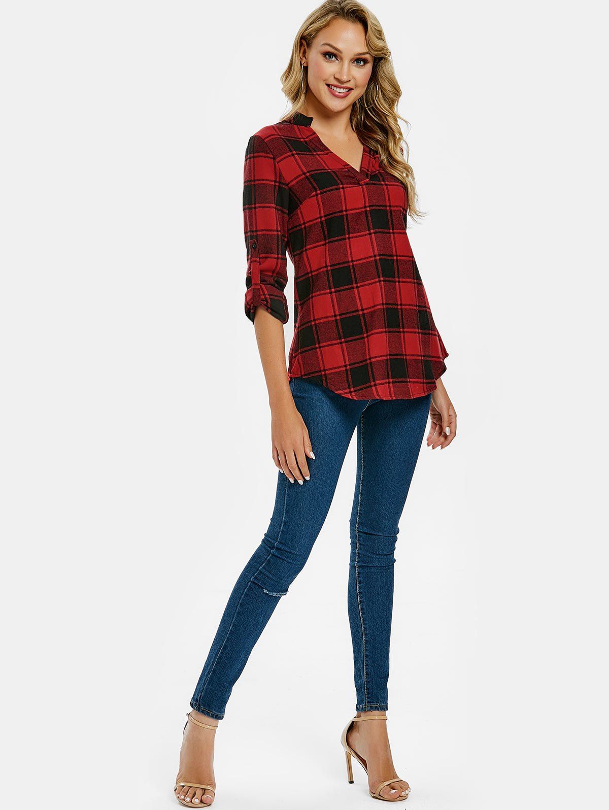 DressLily.com: Photo Gallery - Curved Hem Plaid Blouse