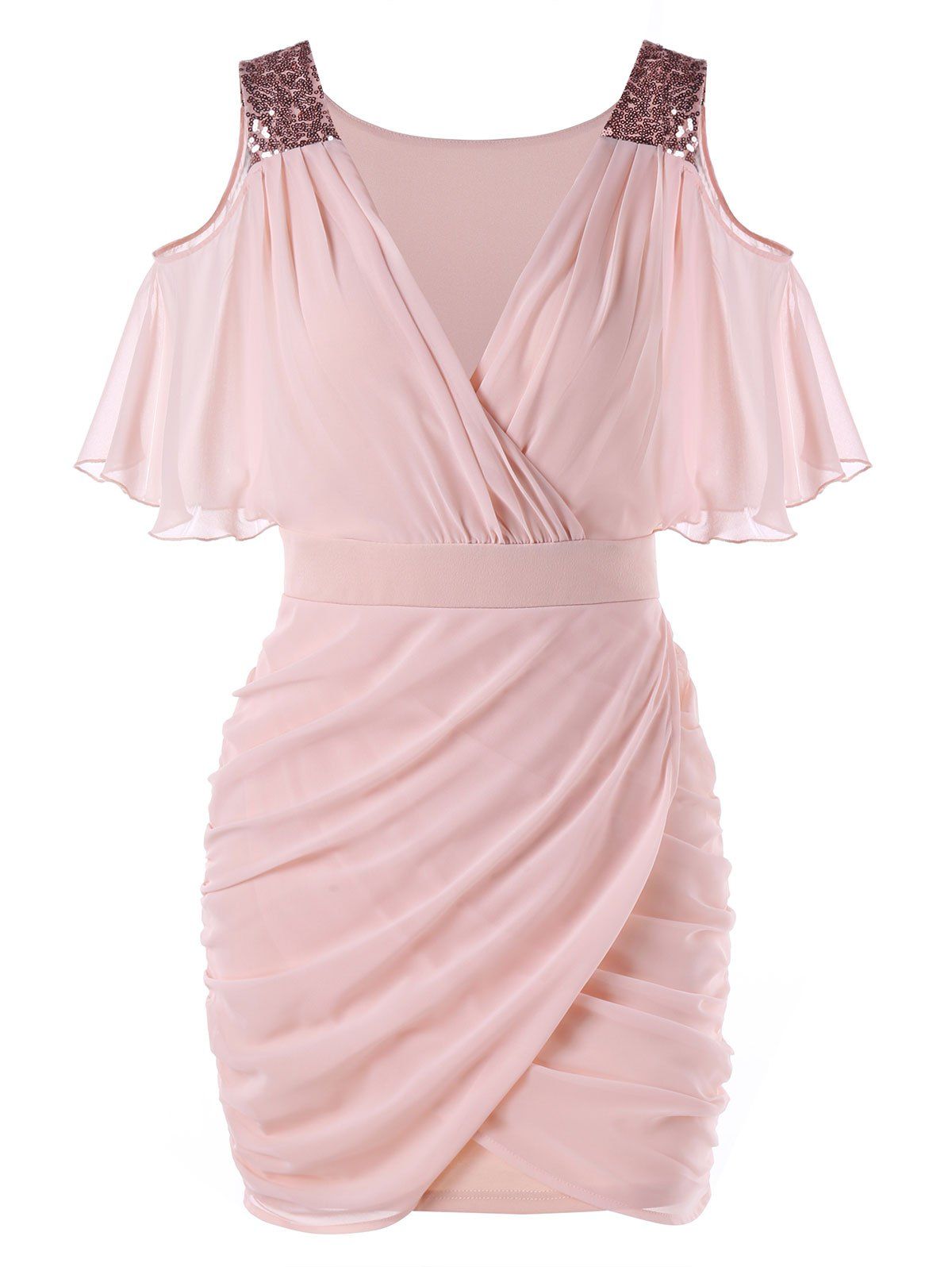 

Open Shoulder Sequined Chiffon Dress, Light pink