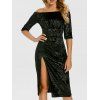Robe en Couleur Unie Fendue en Avant à Taille Haute - Noir S