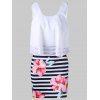 Floral and Striped Tight Popover Dress - WHITE 2XL