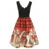 Christmas Cats Musical Notes Print Sleeveless Dress - RED M