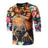 Sweat-shirt Décontracté d'Halloween Citrouille et Crâne Imprimées - Noir 2XL