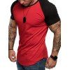 T-shirt Panneau en Blocs de Couleur à Manches Courtes à Col Rond - Rouge 3XL