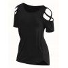 Criss Cross Short Sleeve Solid Tee - BLACK XL