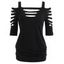 Shoulder Cut Lacerated Sleeve T-shirt - BLACK M