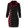 Plaid Drawstring Cowl Neck Tunic Sweatshirt Dress - RED/BLACK M