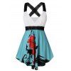 Débardeur Fleuri Imprimé Croisé en Dentelle Insérée de Grande Taille - Turquoise Moyenne 3X