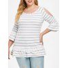 T-shirt Rayé de Grande Taille à Epaule Ouverte - Blanc 2X
