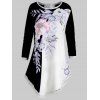 T-shirt Fleuri Imprimé Fendu en Arrière de Grande Taille - Noir 4X