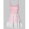 Débardeur en Dentelle Insérée à Bretelle Fine de Grande Taille - Rose 5X
