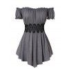 T-shirt en Dentelle Insérée à Epaule Dénudée de Grande Taille - Gris Foncé L